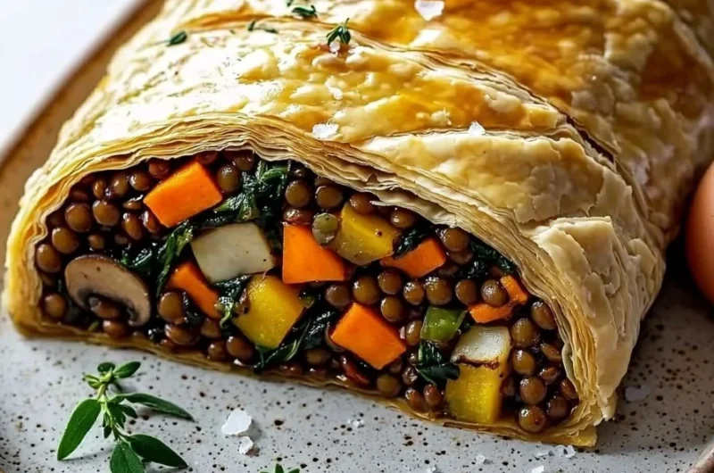 Delicious Vegetable Wellington served as a holiday main dish.
