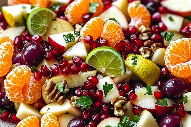 Colorful winter fruit salad with maple-lime dressing
