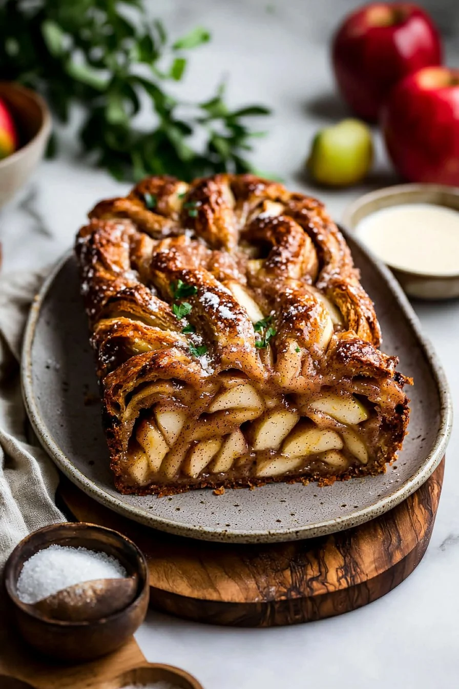 Freshly baked Apple Cinnamon Babka with a warm, aromatic cinnamon and apple filling.