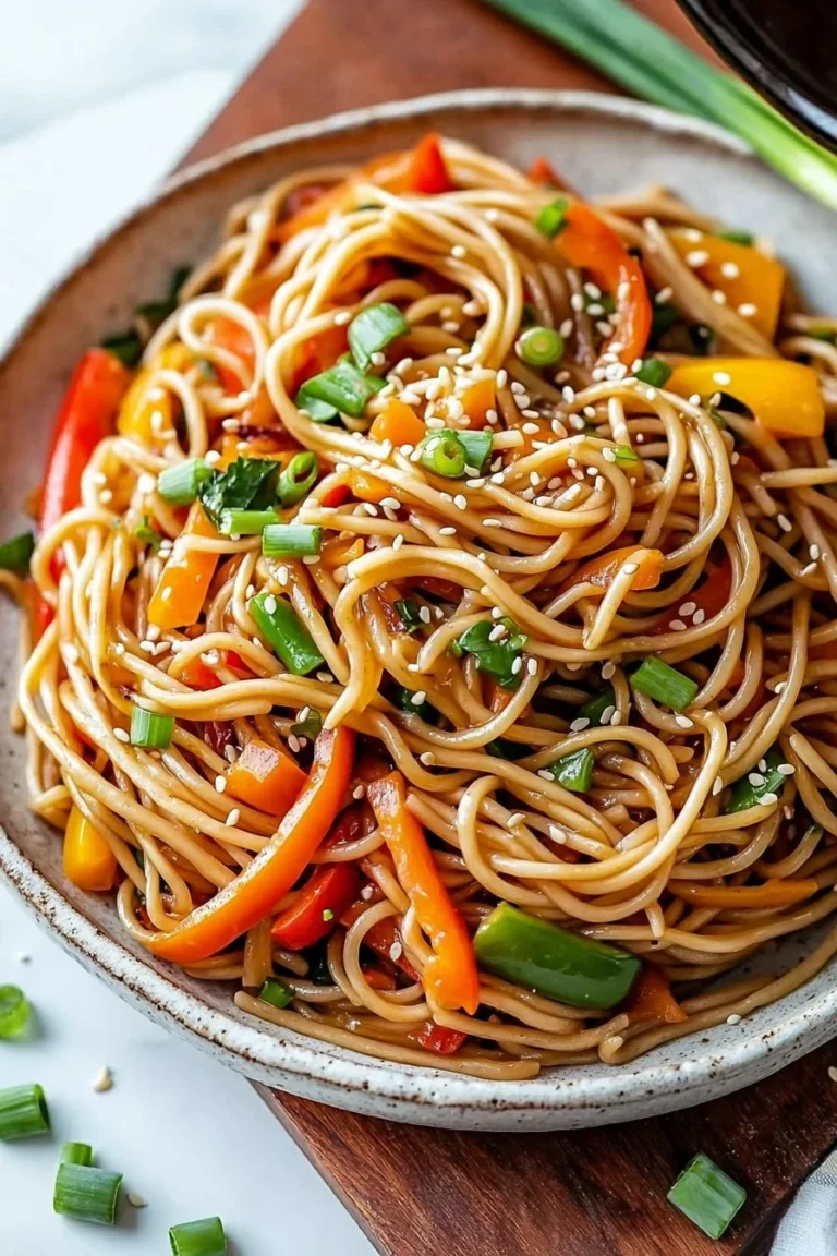 Bowl of Asian Sesame Noodles with fresh vegetables
