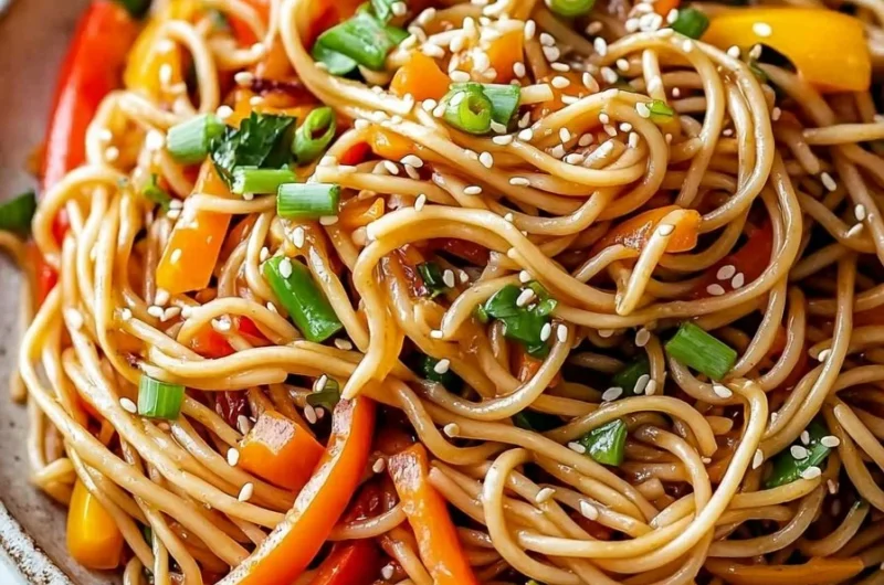 Bowl of Asian Sesame Noodles with fresh vegetables