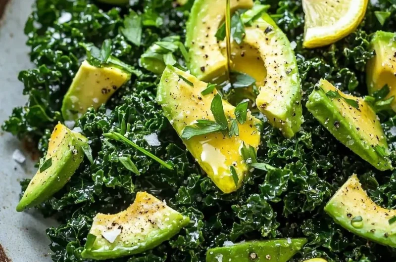Delicious Avocado Lemon Kale Salad with fresh ingredients and lemon dressing