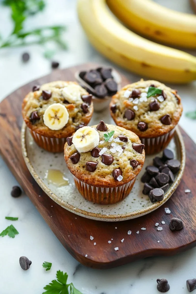 Delicious banana chocolate chip muffins on a cooling rack