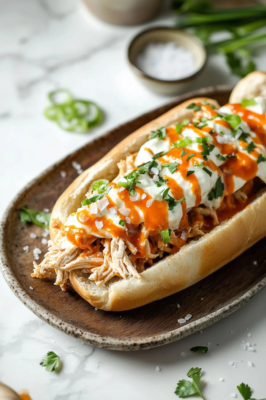 Delicious Buffalo Chicken Cheesesteak served on a toasted hoagie roll