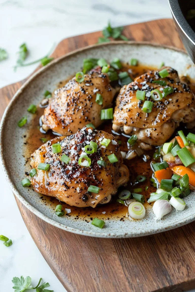 Delicious one pot black pepper chicken dish served with rice and vegetables