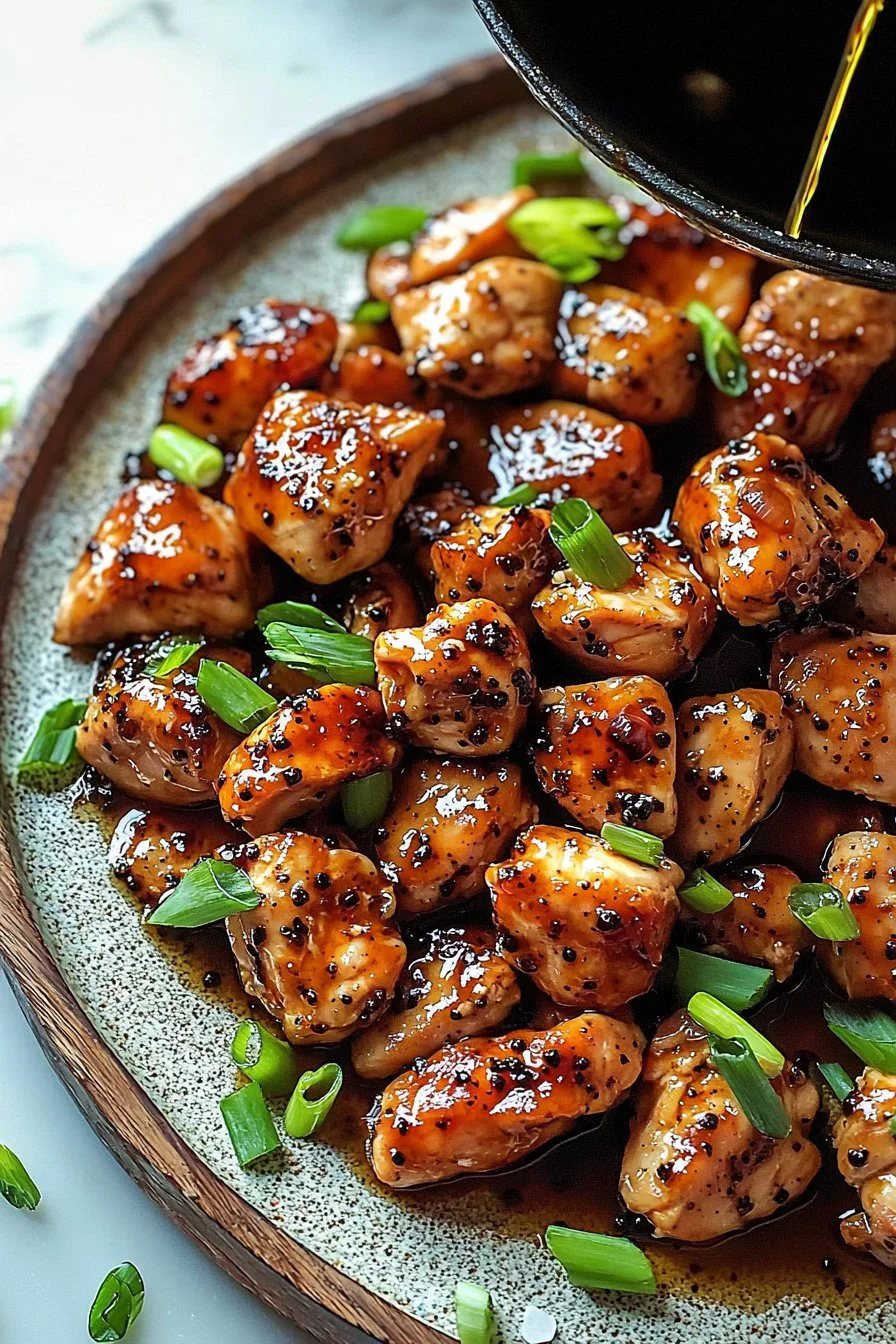 Delicious black pepper chicken served with vegetables and rice