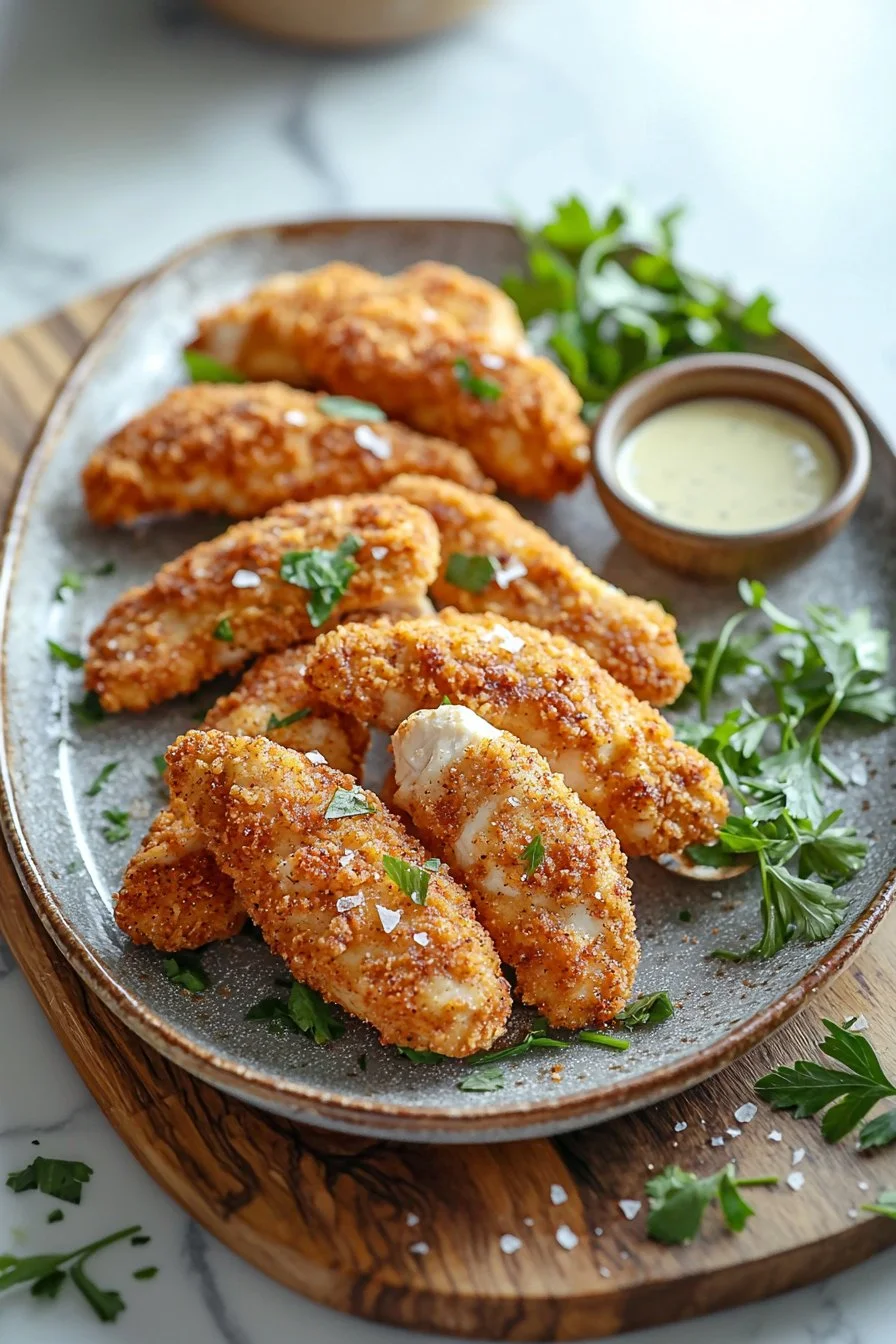 Crispy buttermilk chicken tenders served with dipping sauce