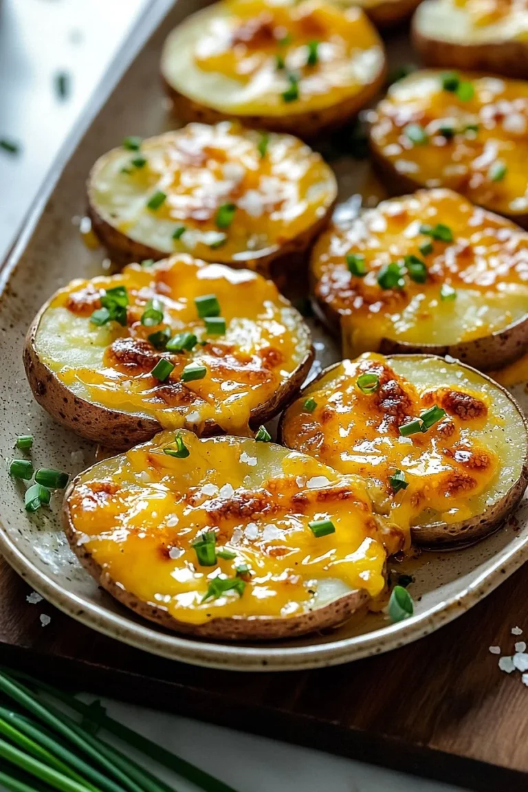 Delicious cheesy baked potato slices baked to perfection and garnished.