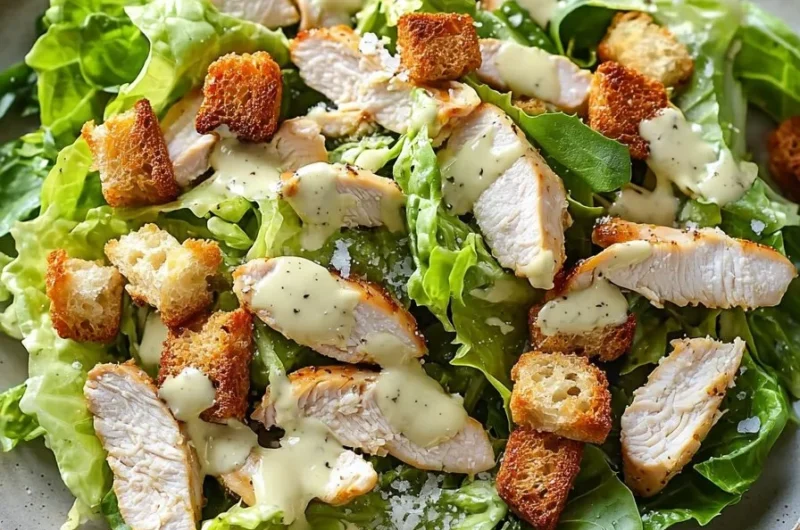 Fresh Chicken Caesar Salad with romaine, grilled chicken, croutons, and Caesar dressing