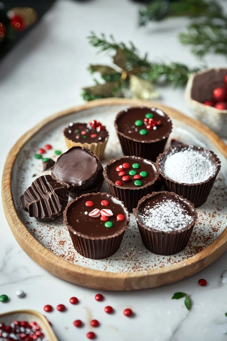 Festively decorated Christmas chocolate cups filled with treats