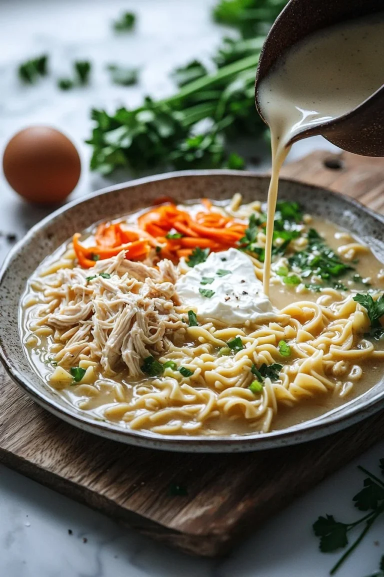Bowl of Crack Chicken Noodle Soup with vegetables and chicken