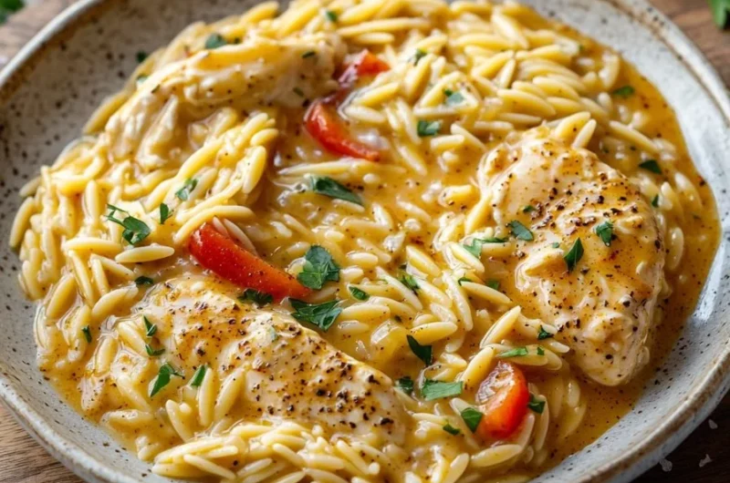 Creamy Cajun chicken served with orzo pasta in a bowl