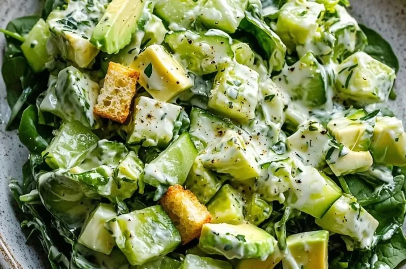 Creamy and crunchy Green Goddess Salad with vibrant greens and dressing