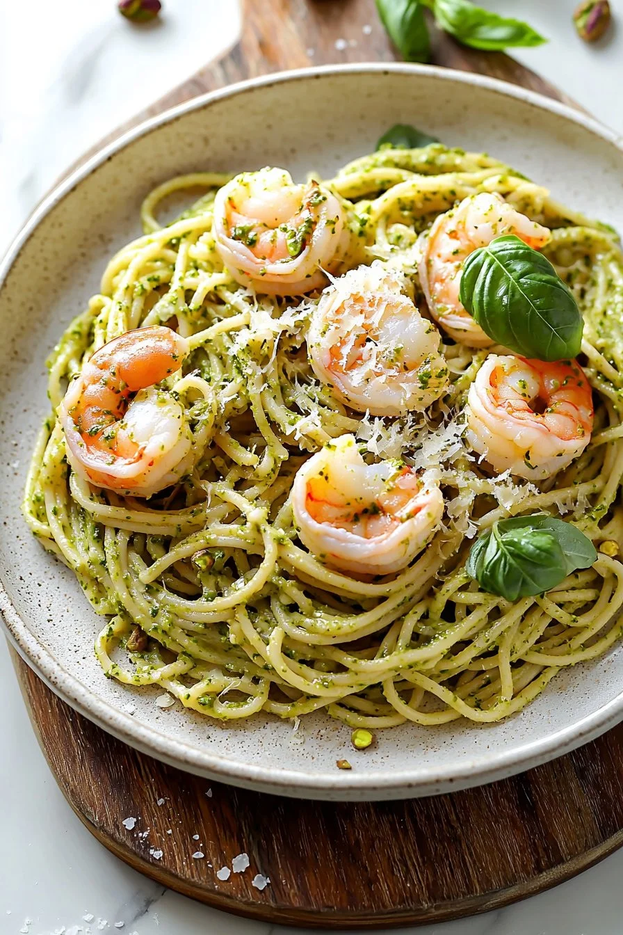 Creamy Pistachio Pesto Pasta with Shrimp