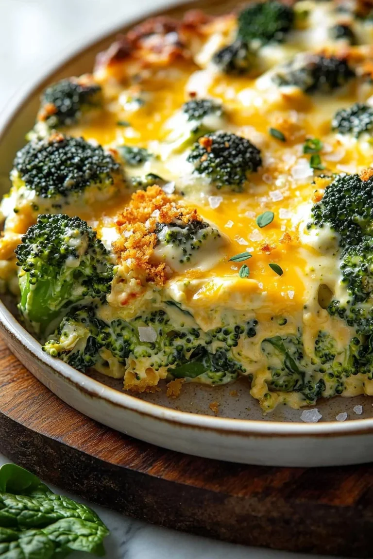 Creamy spinach broccoli cheese casserole baked to perfection