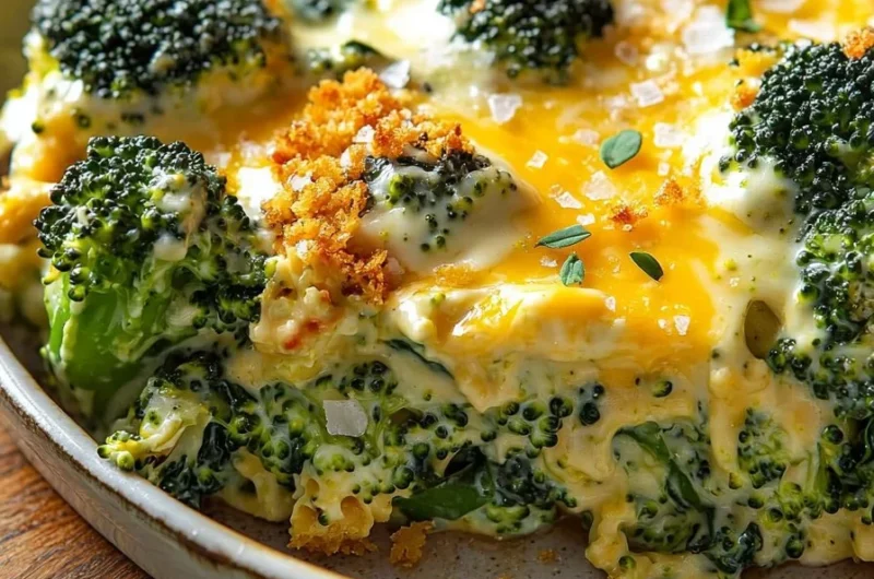 Creamy spinach broccoli cheese casserole baked to perfection