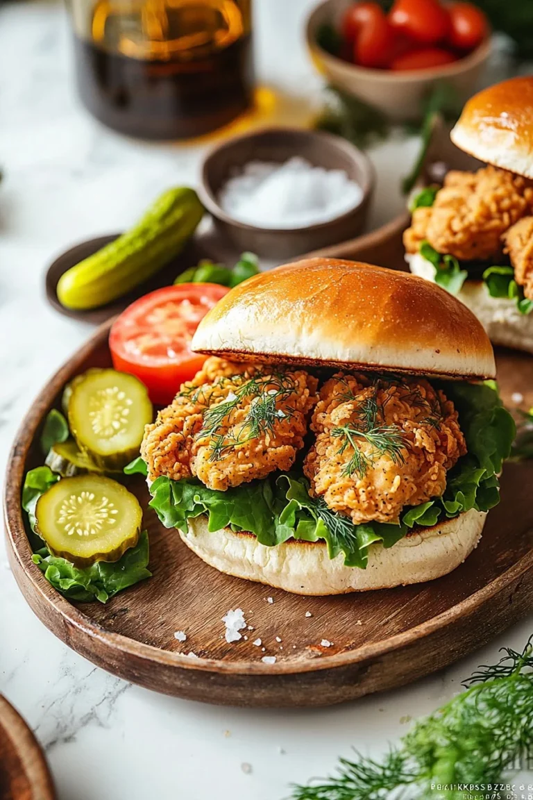 Crispy Dill Chicken Sandwich served with fresh ingredients and dill sauce
