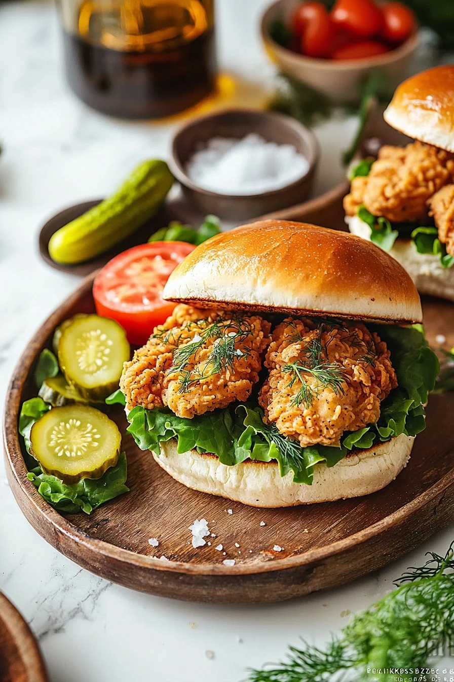 Crispy Dill Chicken Sandwich served with fresh ingredients and dill sauce