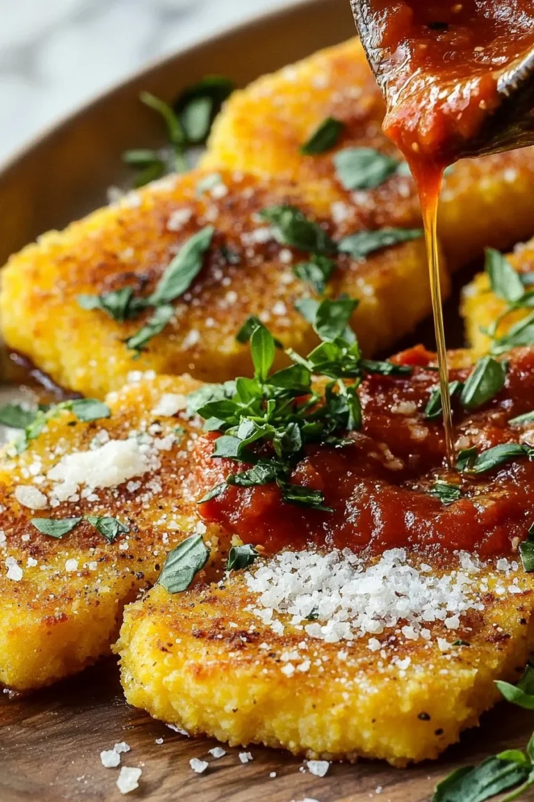 Plate of crispy fried polenta served with marinara sauce