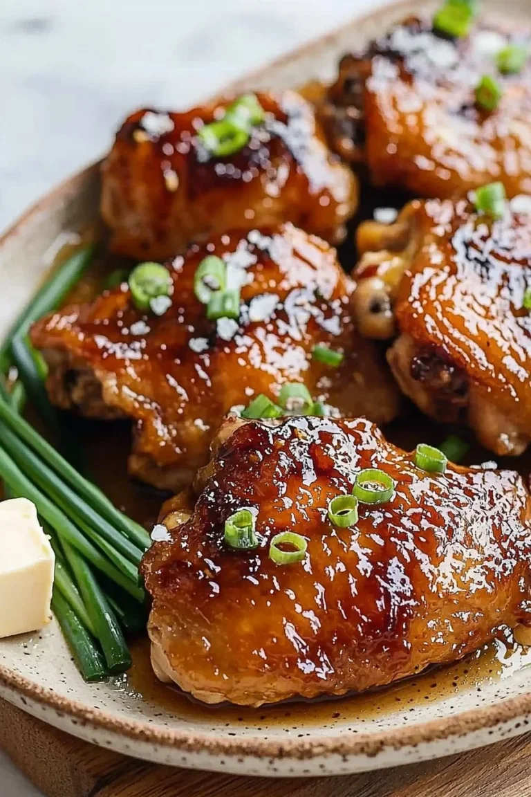 Crockpot Honey Garlic Butter Chicken Thighs served with garnish