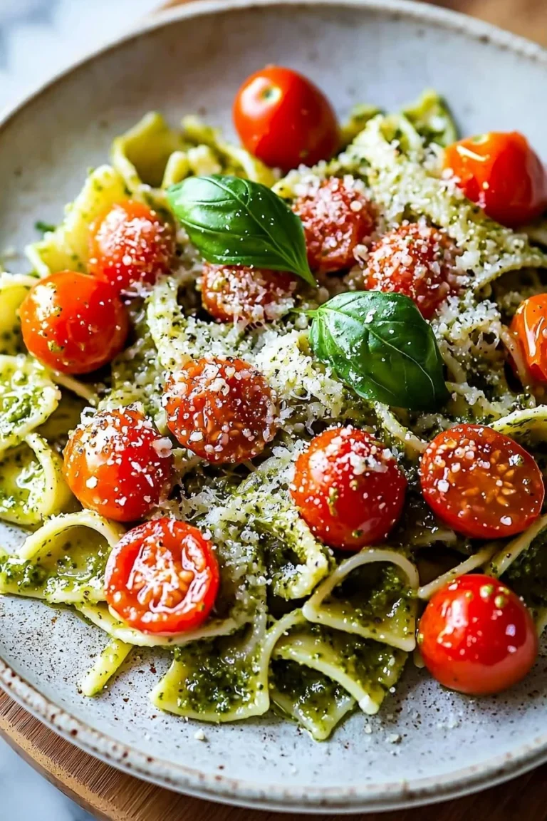 Easy 20-minute pesto pasta with cherry tomatoes dish
