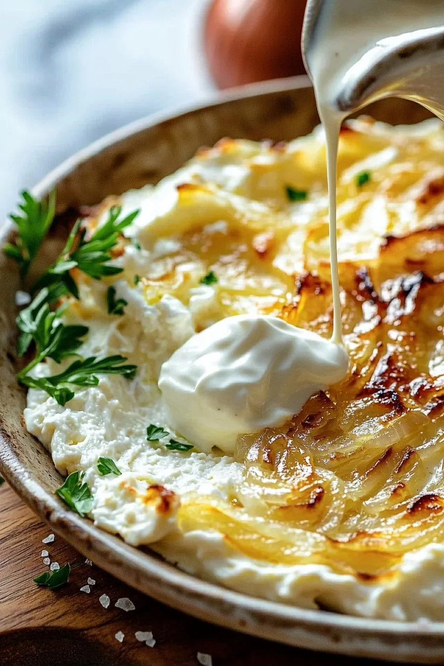 Creamy 3 ingredient Vidalia onion dip served in a bowl with vegetables
