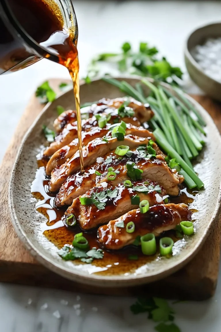 Delicious homemade Bourbon Chicken served with rice and vegetables