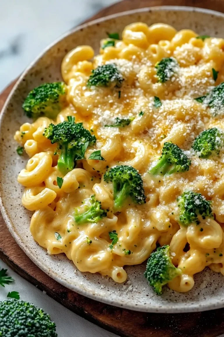 Creamy easy broccoli mac and cheese in a bowl topped with breadcrumbs