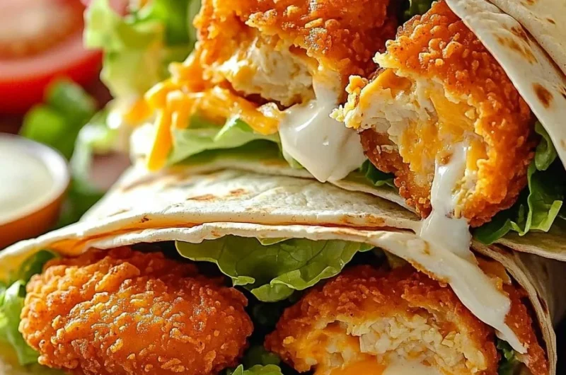 Easy crispy chicken nugget wraps served in a tortilla with fresh ingredients