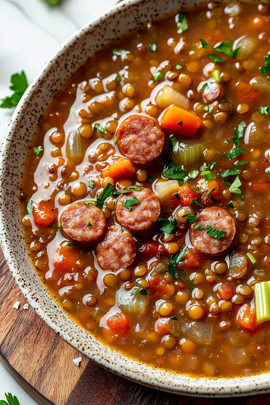 Easy Crockpot Sausage Lentil Soup