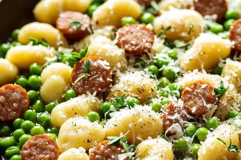 Easy gnocchi with peas and sausage in a one-pan recipe