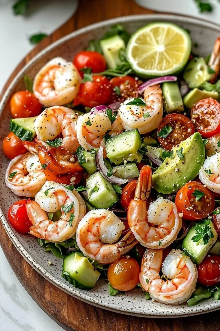 Easy Mediterranean shrimp and avocado salad in a bowl