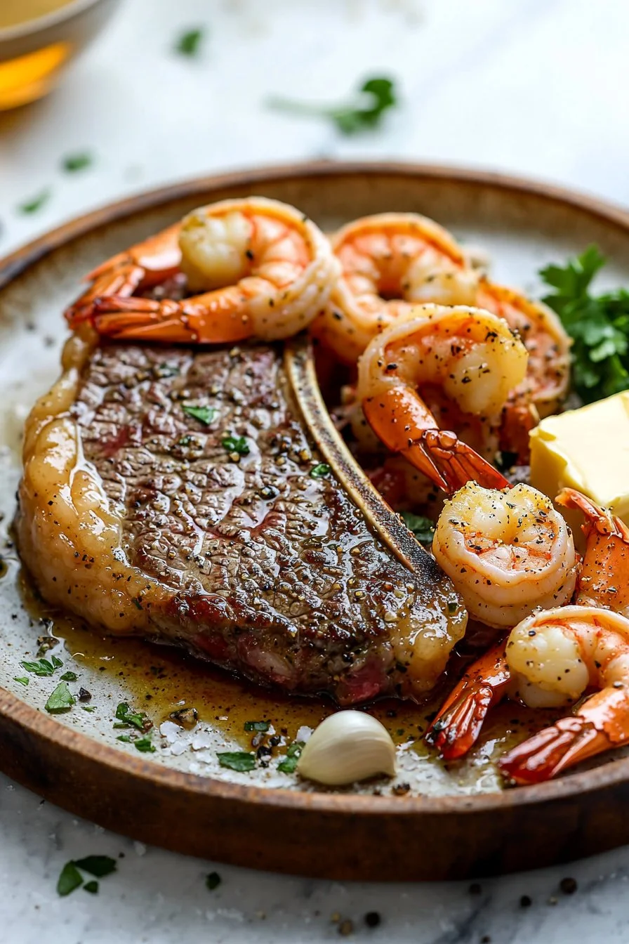 Garlic Butter Ribeye Steak And Shrimp