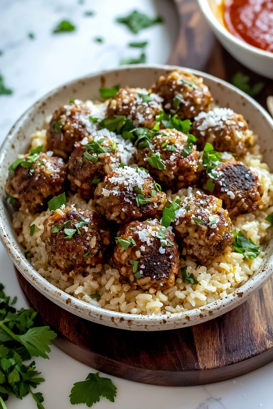 Ground Beef Meatballs and Rice Bowl