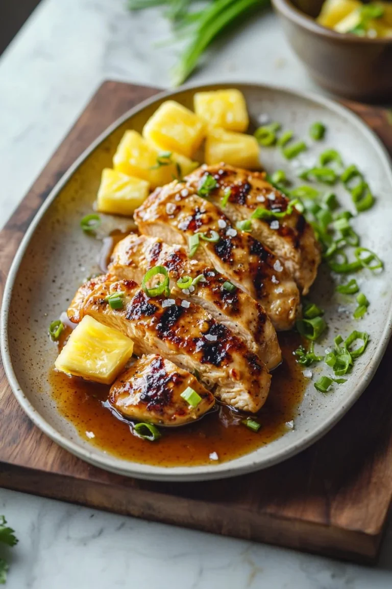 Hawaiian Chicken served with colorful tropical vegetables