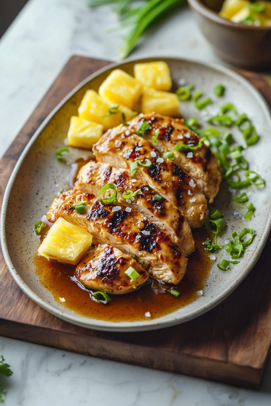 Hawaiian Chicken served with colorful tropical vegetables