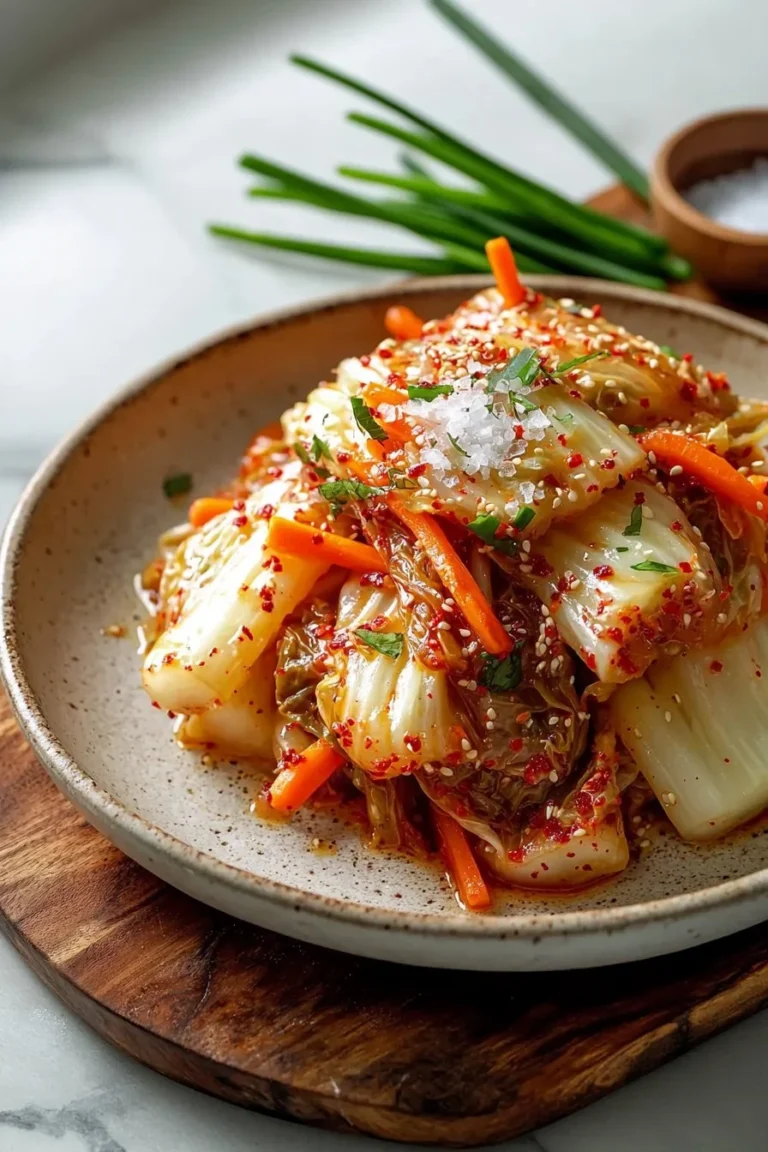 Homemade Korean fermented cabbage kimchi in a vibrant bowl