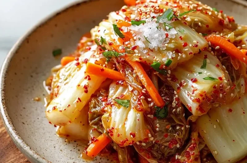 Homemade Korean fermented cabbage kimchi in a vibrant bowl