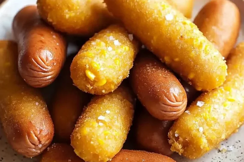 Delicious homemade mini corn dogs served on a plate.