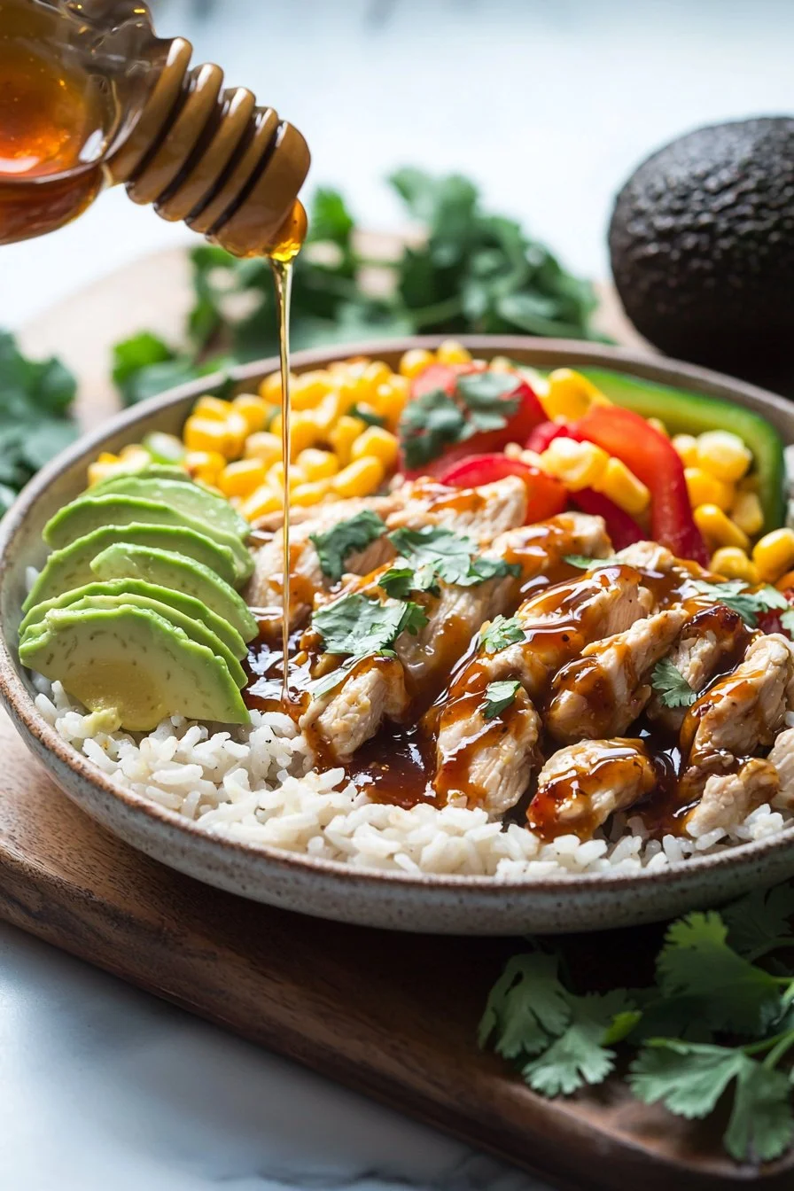 Honey Chipotle Chicken Rice Bowl with fresh ingredients and vibrant colors
