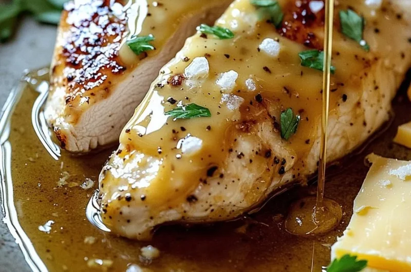 Delicious Honey Mustard Chicken with melted cheese on top, served on a plate