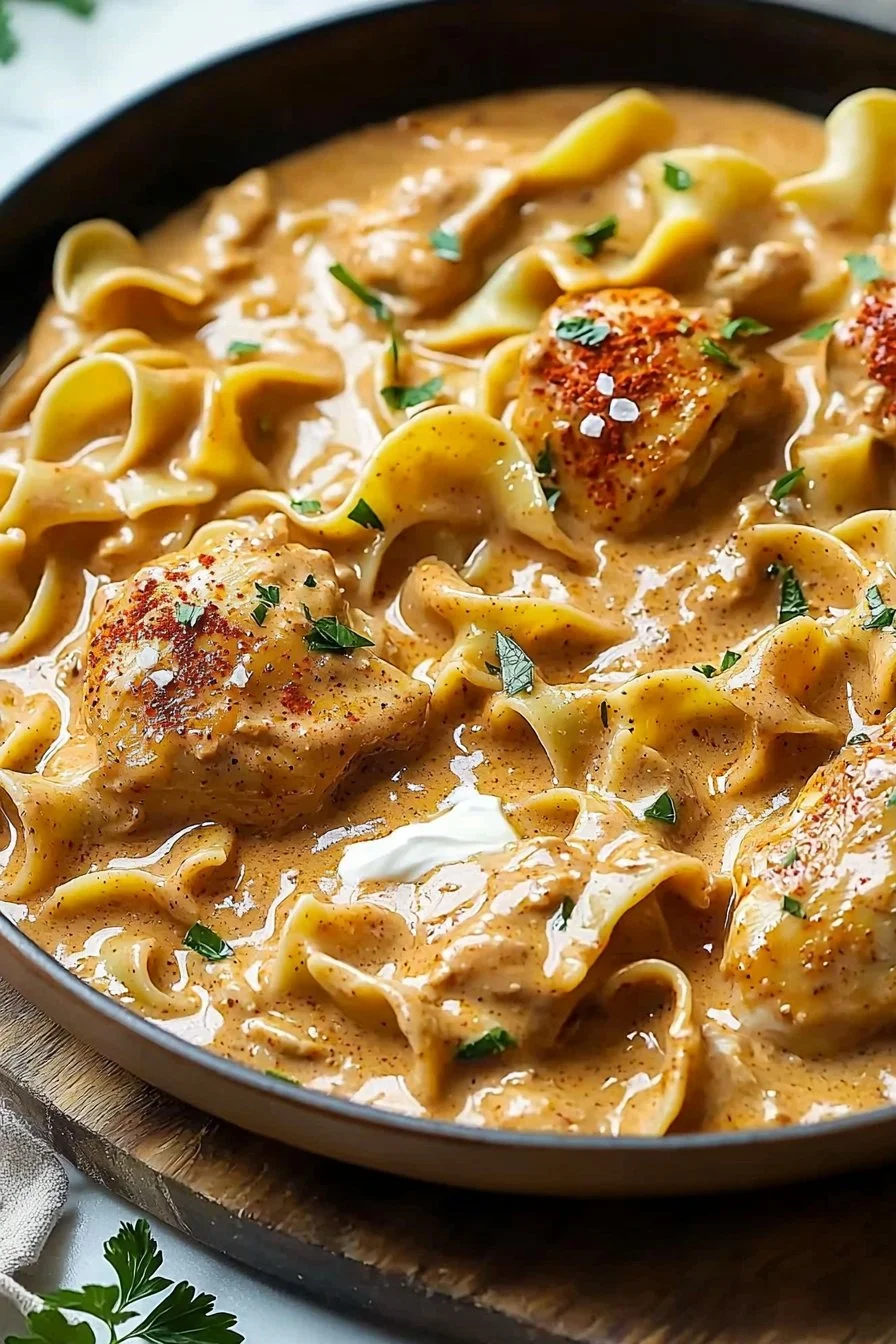 Hungarian Creamy Chicken Paprikash with Egg Noodles