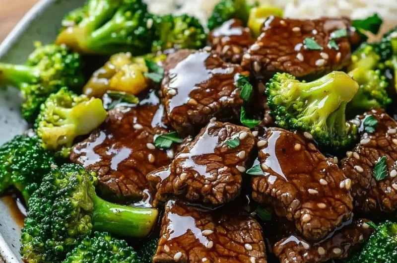 Instant Pot Beef and Broccoli with Honey Garlic Sauce served on a plate