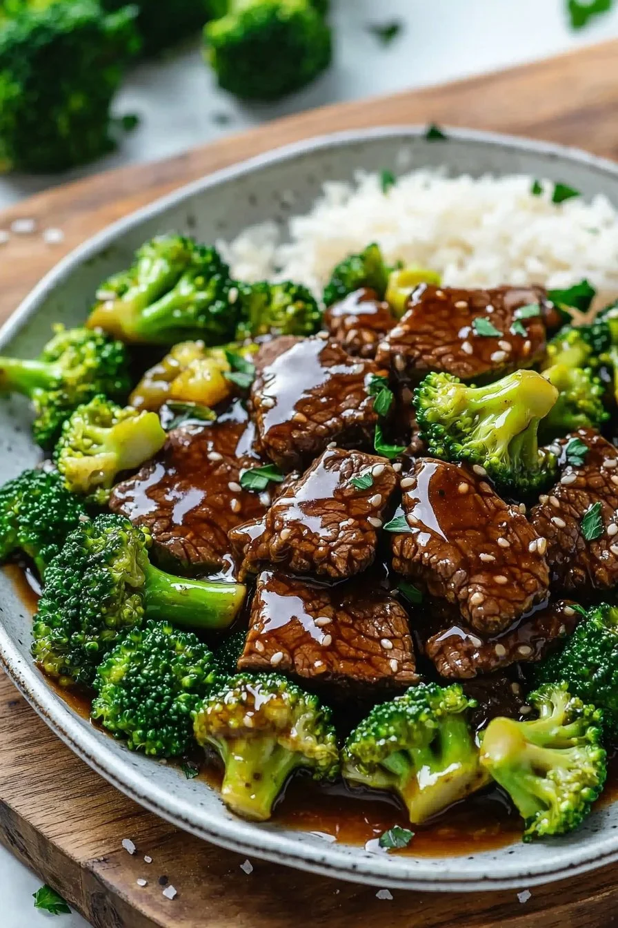 Instant Pot Beef and Broccoli with Honey Garlic Sauce served on a plate
