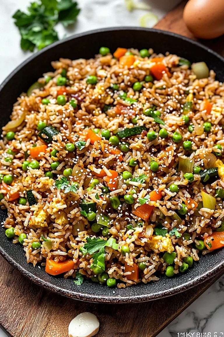 Delicious Korean Veggie Fried Rice served in a bowl garnished with green onions.