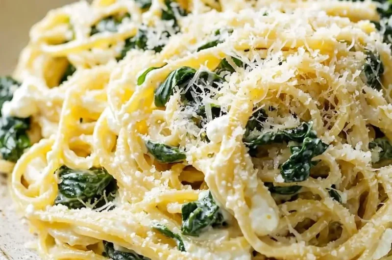 Lemon Ricotta Pasta with Spinach garnished with fresh herbs
