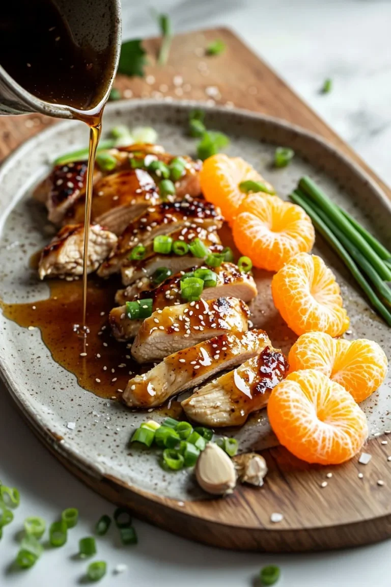 Delicious Mandarin Chicken served with vibrant vegetables and sauce