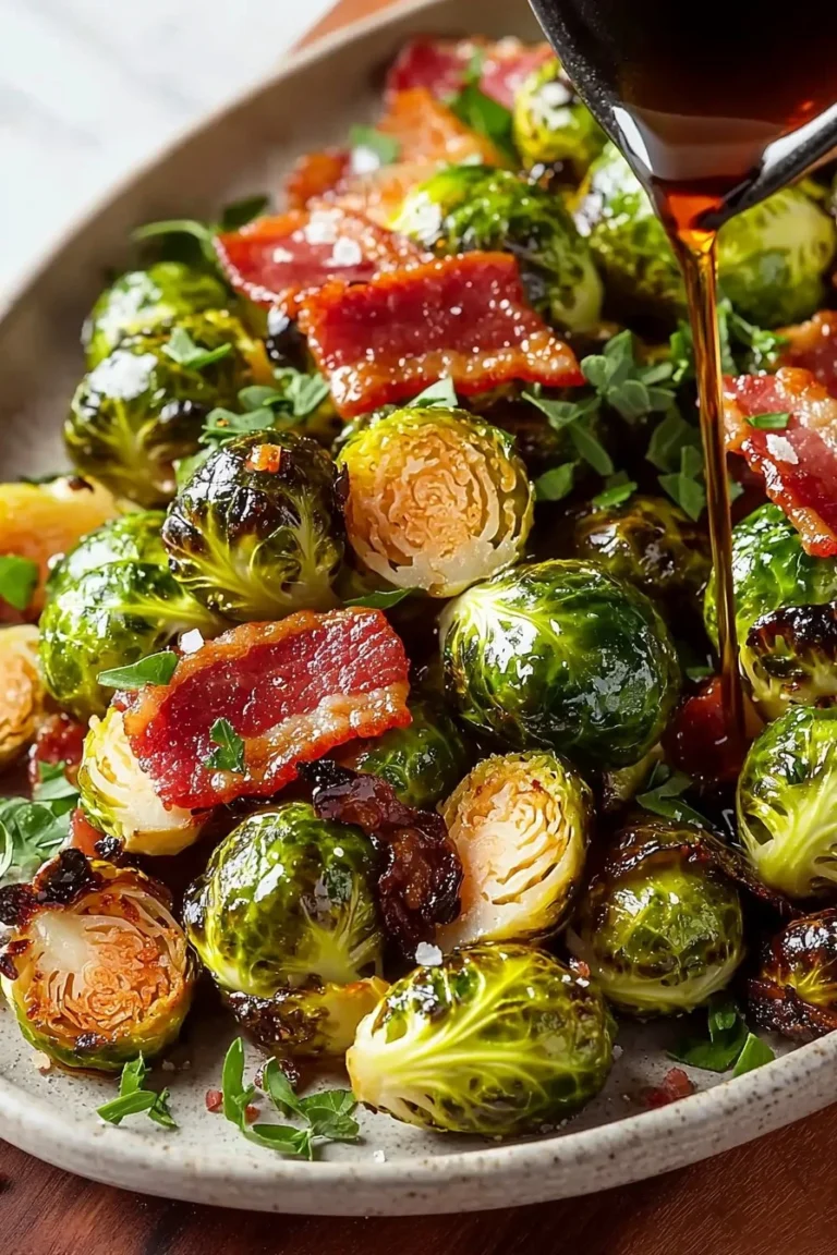 Maple Roasted Brussels Sprouts with Turkey Bacon fresh out of the oven