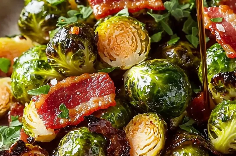 Maple Roasted Brussels Sprouts with Turkey Bacon fresh out of the oven