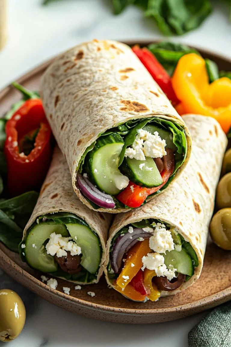 Healthy Mediterranean Veggie Wraps with colorful vegetables and herbs